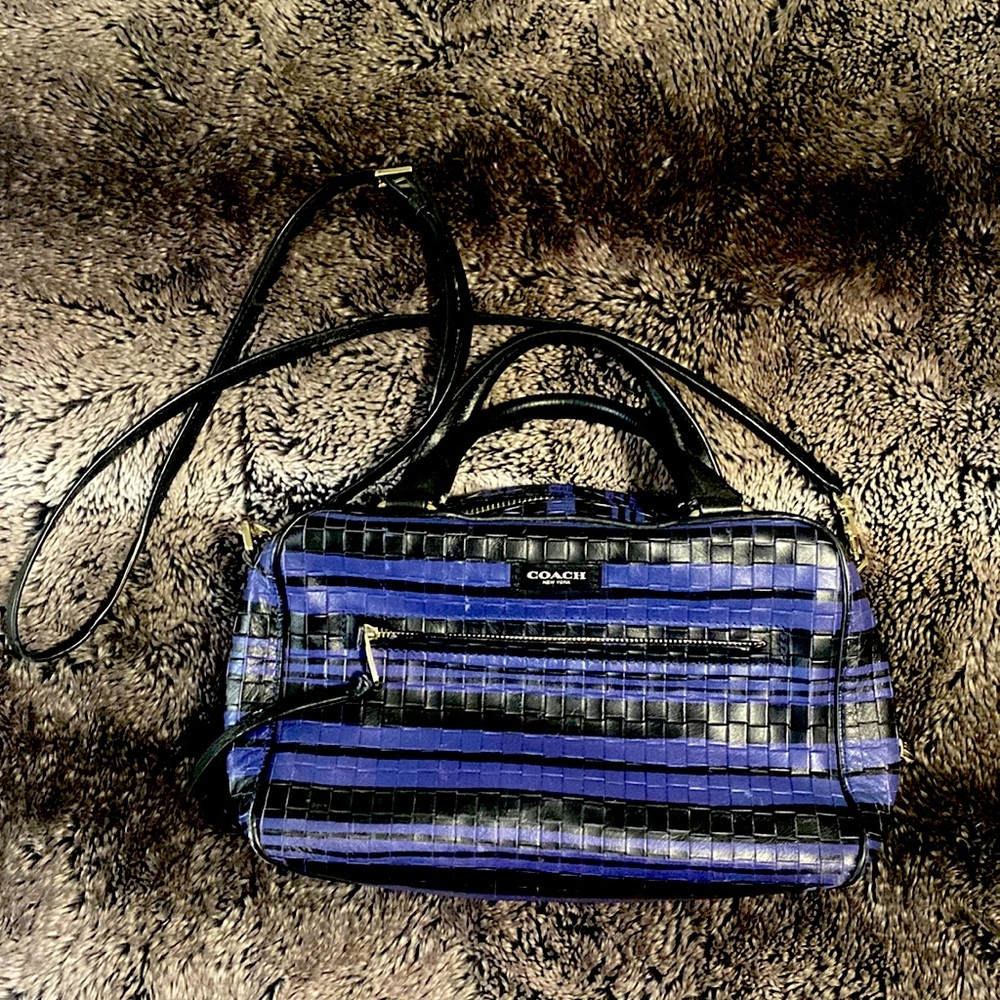 Coach Black and Blue Striped Leather Mini Bag